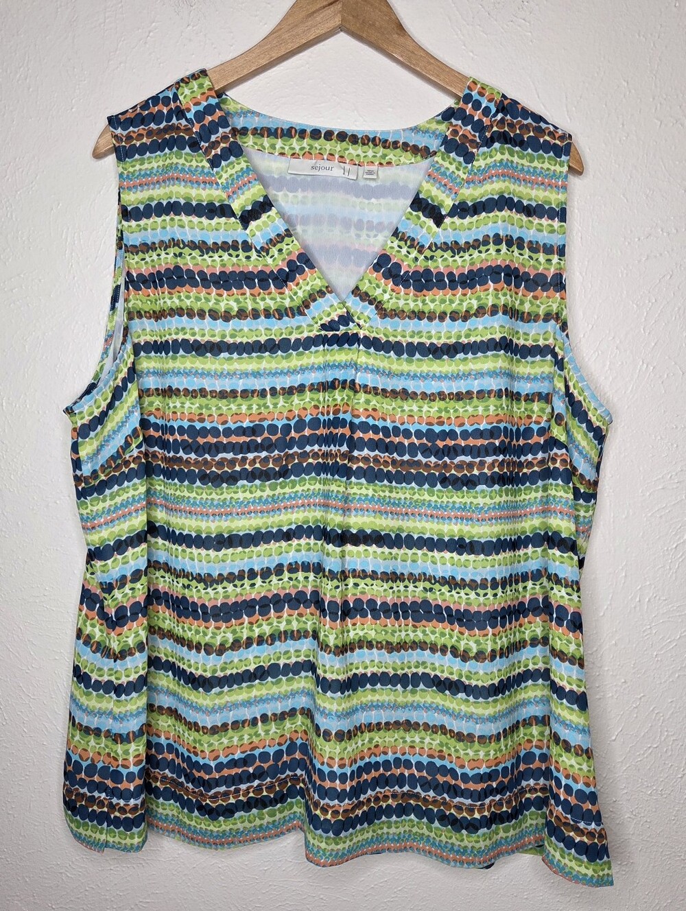 Sejour Sleeveless Geometric Dot Print Blouse Plus Size 18W Lined V-Neck Side Zip